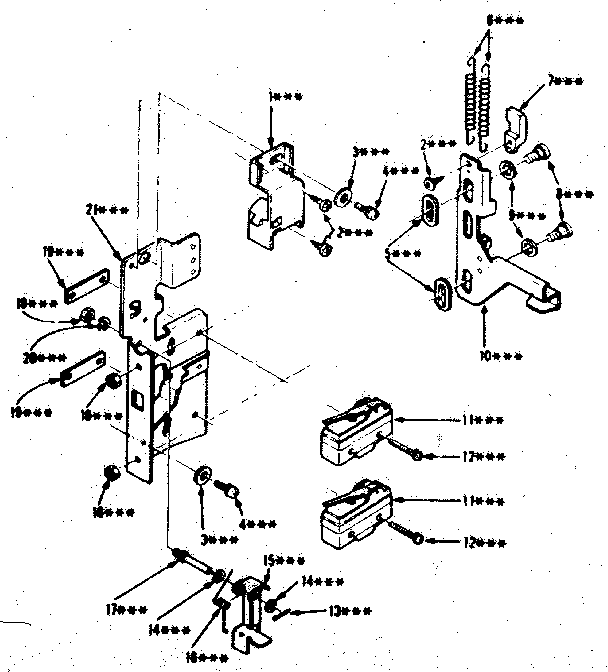 Latch Mechanism Diagram and Parts List for 5649917710  Kenmore Microwave