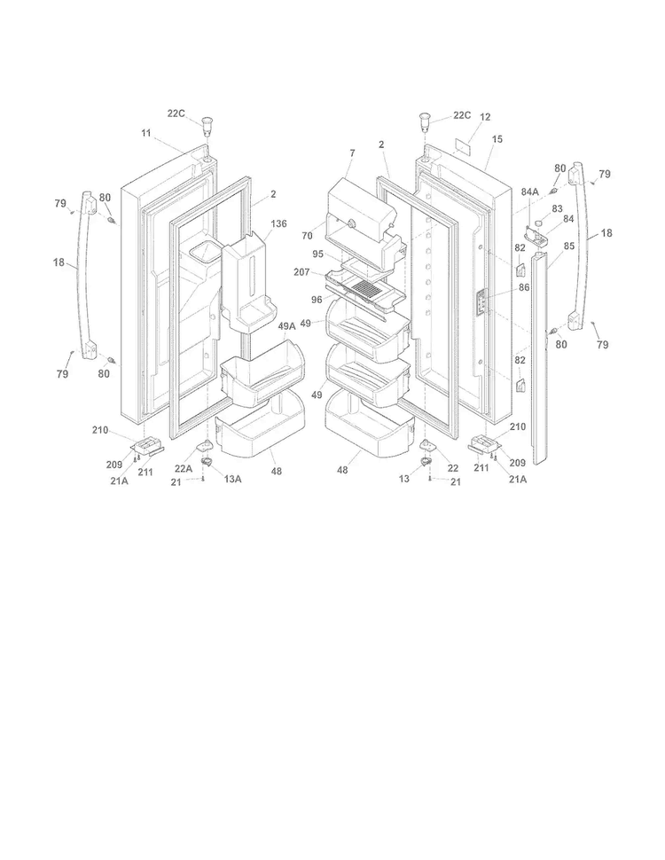 Fresh Food Doors Diagram and Parts List for FPHB2899LFB  Frigidaire Refrigerator