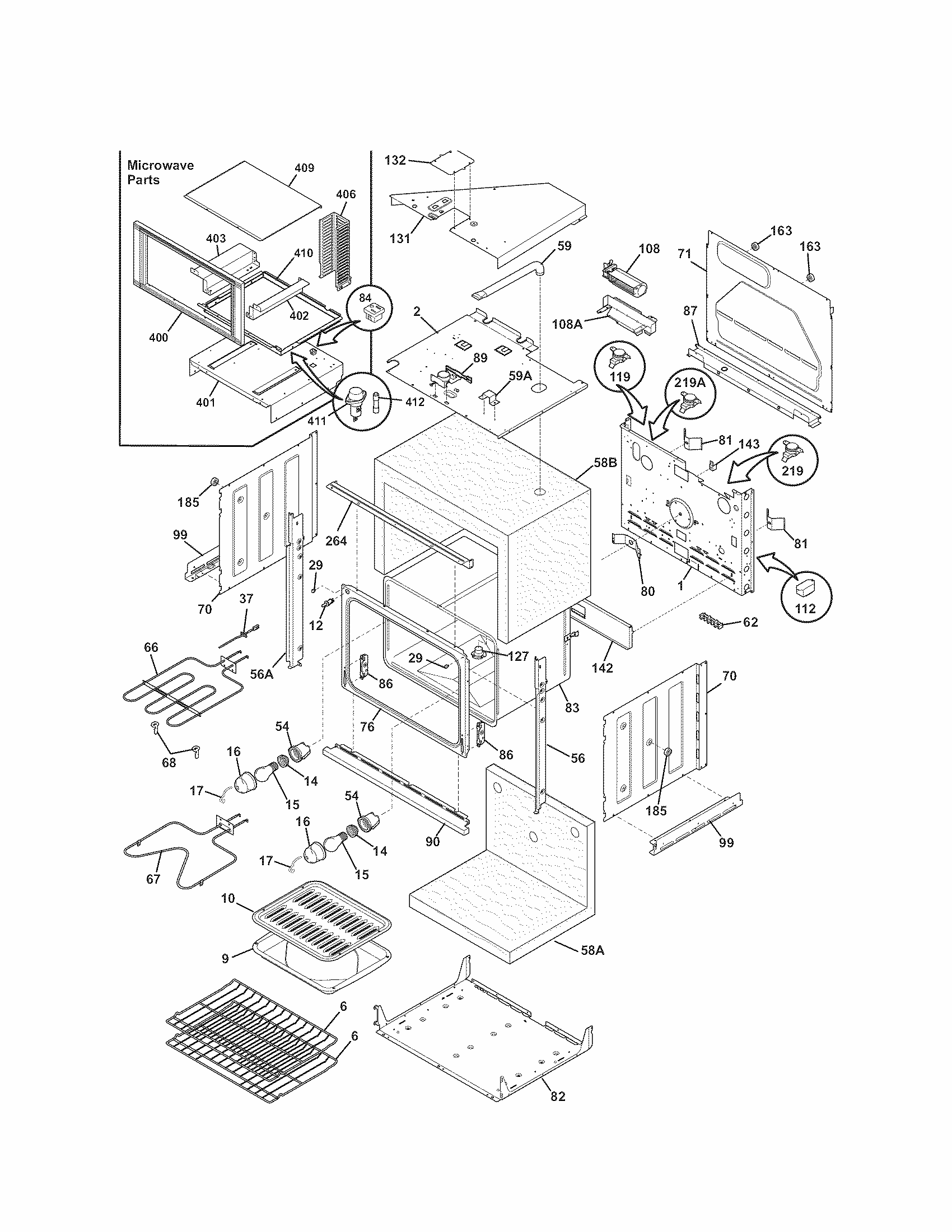 Lower Oven Diagram and Parts List for 79047853409  Kenmore Microwave
