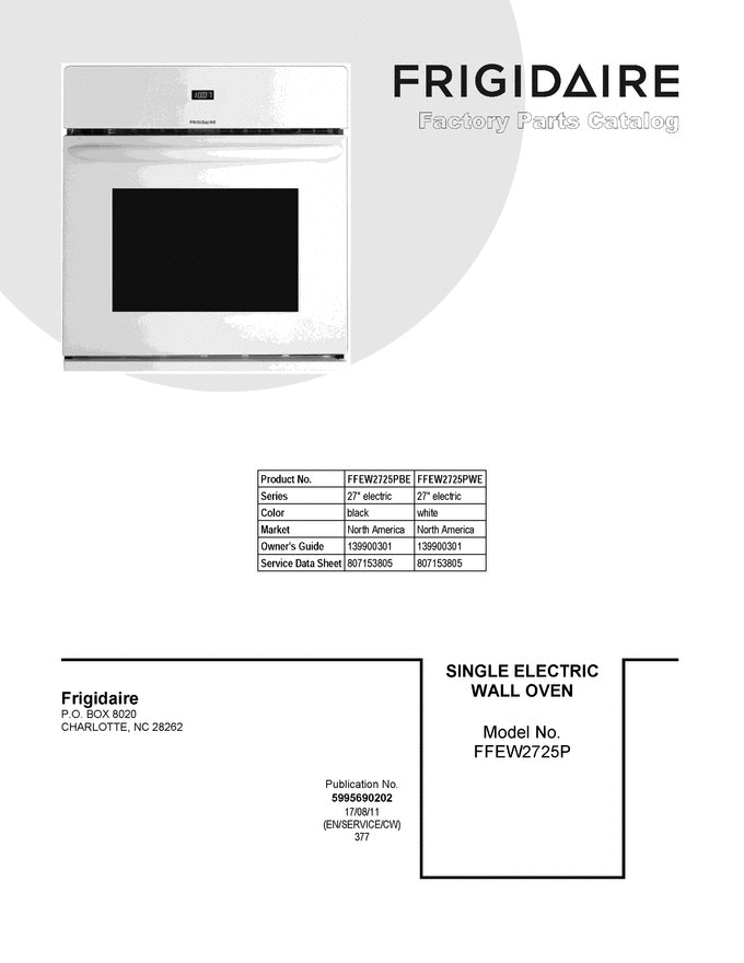 01 - Cover Sheet Diagram and Parts List for FFEW2725PBE  Frigidaire Range