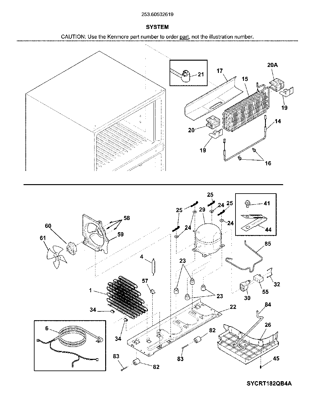 System Diagram and Parts List for 25360502619  Kenmore Refrigerator