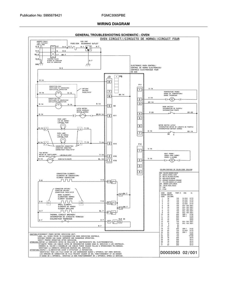 Wiring Diagram Diagram and Parts List for FGMC3065PBE  Frigidaire Microwave Oven Combo