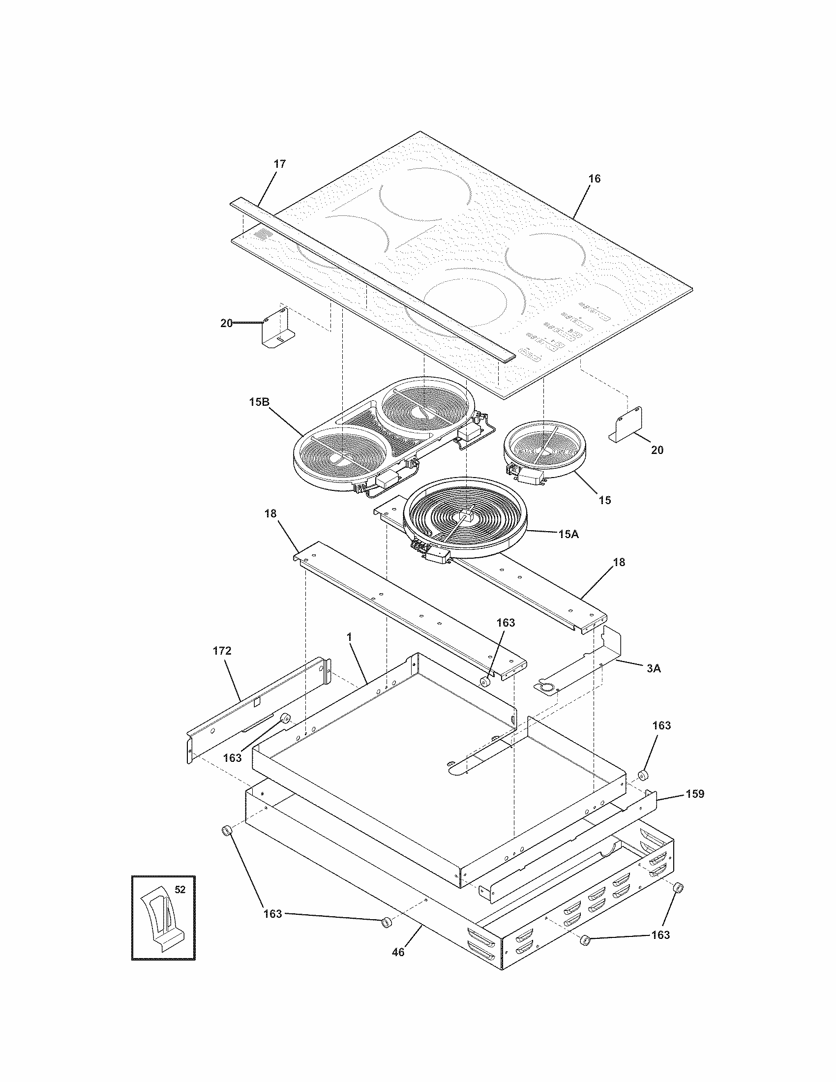 Maintop/surface Units Diagram and Parts List for 79044229100  Kenmore Cooktop