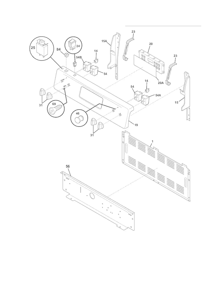 Backguard Diagram and Parts List for BKEF3048LSJ  Frigidaire Range