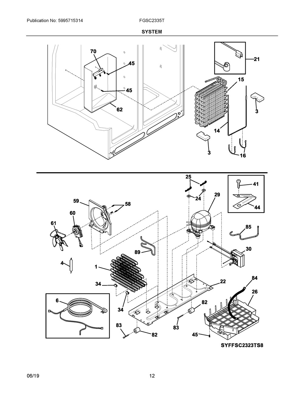 System Diagram and Parts List for FGSC2335TF9  Frigidaire Refrigerator