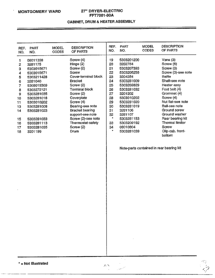 Cabinet/drum And Heater Assembly Page 2 Diagram and Parts List for 7001-80A  Frigidaire Dryer