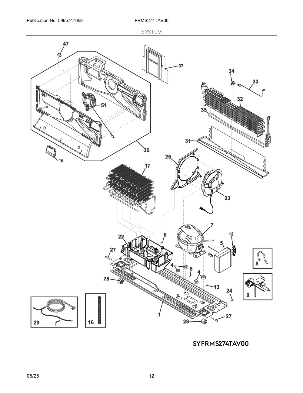 System Diagram and Parts List for FRMS274TAV00  Frigidaire Refrigerator