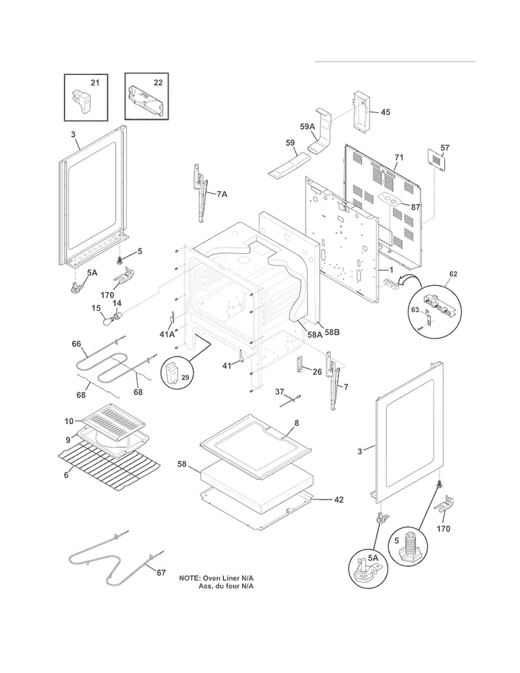 Body Diagram and Parts List for FFEF3043LSK  Frigidaire Range