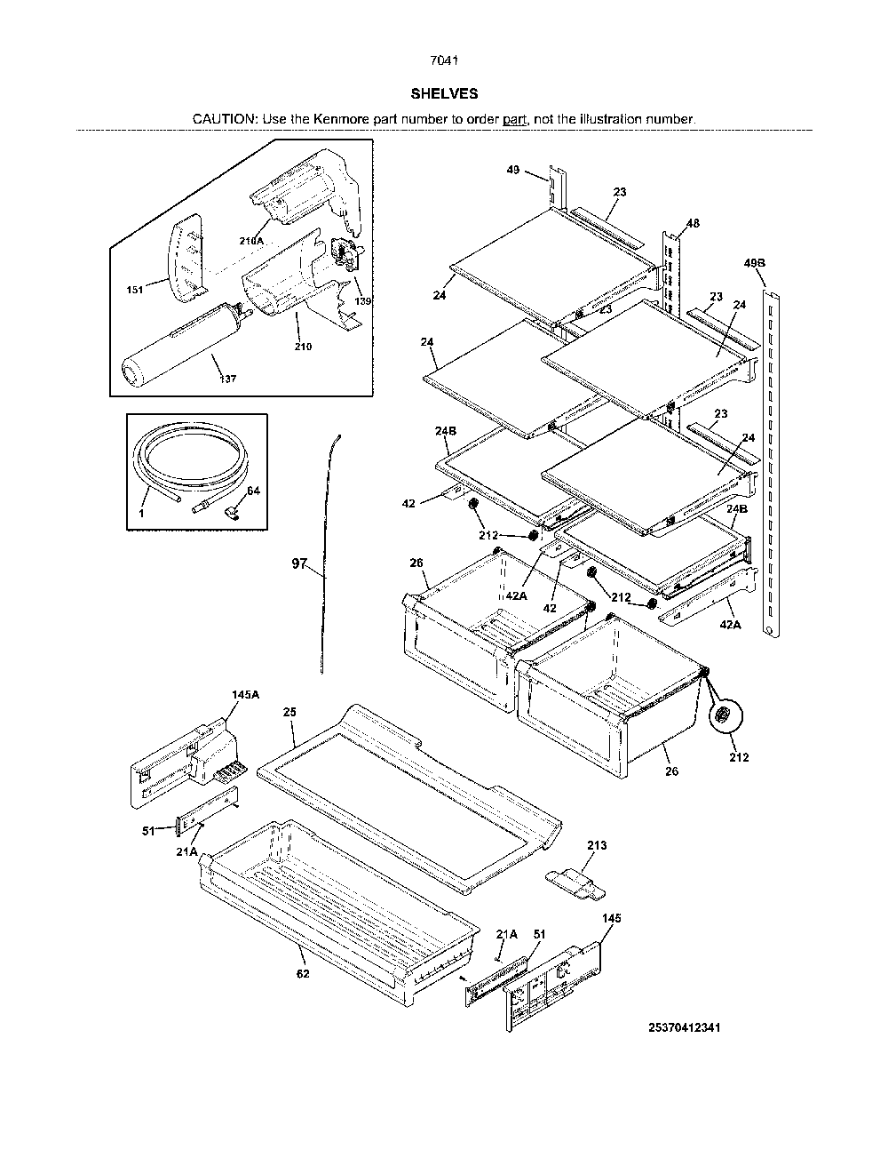 Shelves Diagram and Parts List for 2537041941D  Kenmore Refrigerator