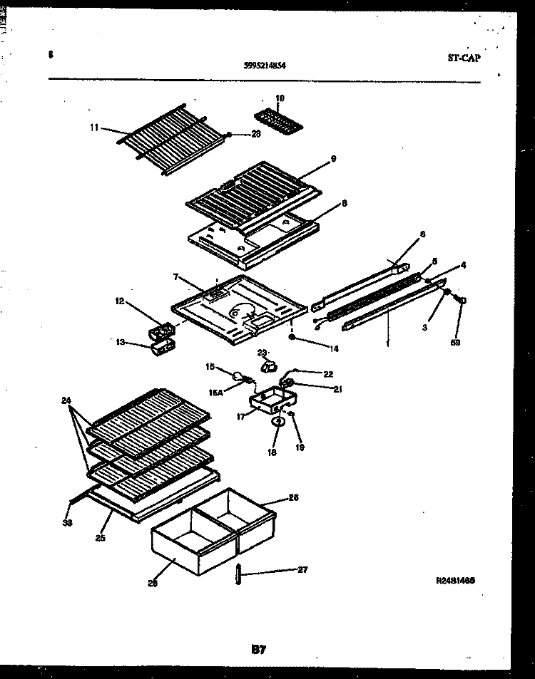 SHELVES AND SUPPORTS Diagram and Parts List for RT19F3DX3B  Gibson Refrigerator