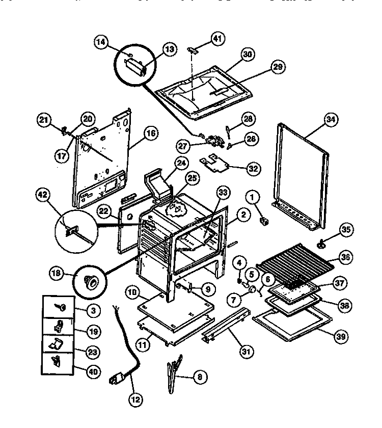 BODY PARTS Diagram and Parts List for 30-3989-00-02  Tappan Range
