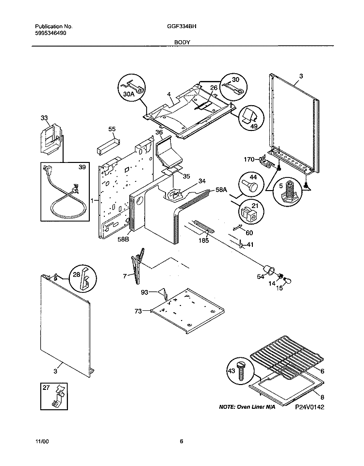 BODY Diagram and Parts List for GGF334BHDD  Gibson Range