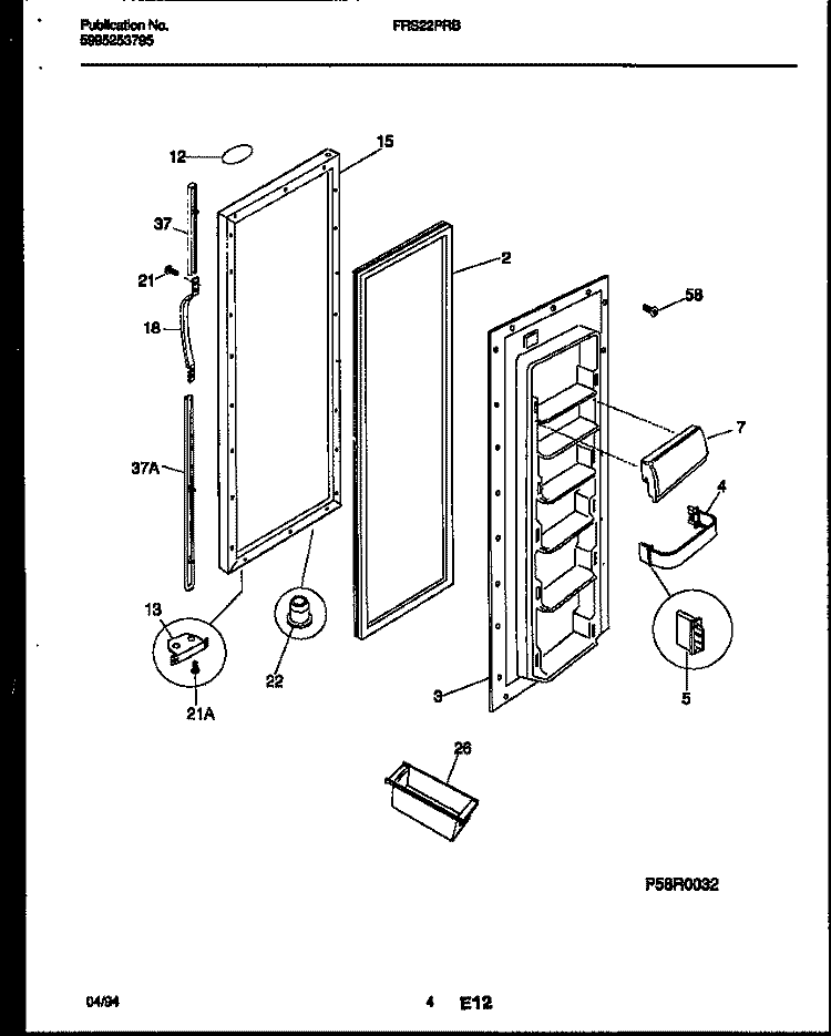 REFRIGERATOR DOOR PARTS Diagram and Parts List for FRS22PRBW0  Frigidaire Refrigerator