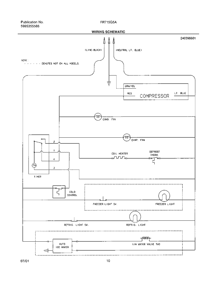 WIRING SCHEMATIC Diagram and Parts List for FRT15G5AQ0  Frigidaire Refrigerator