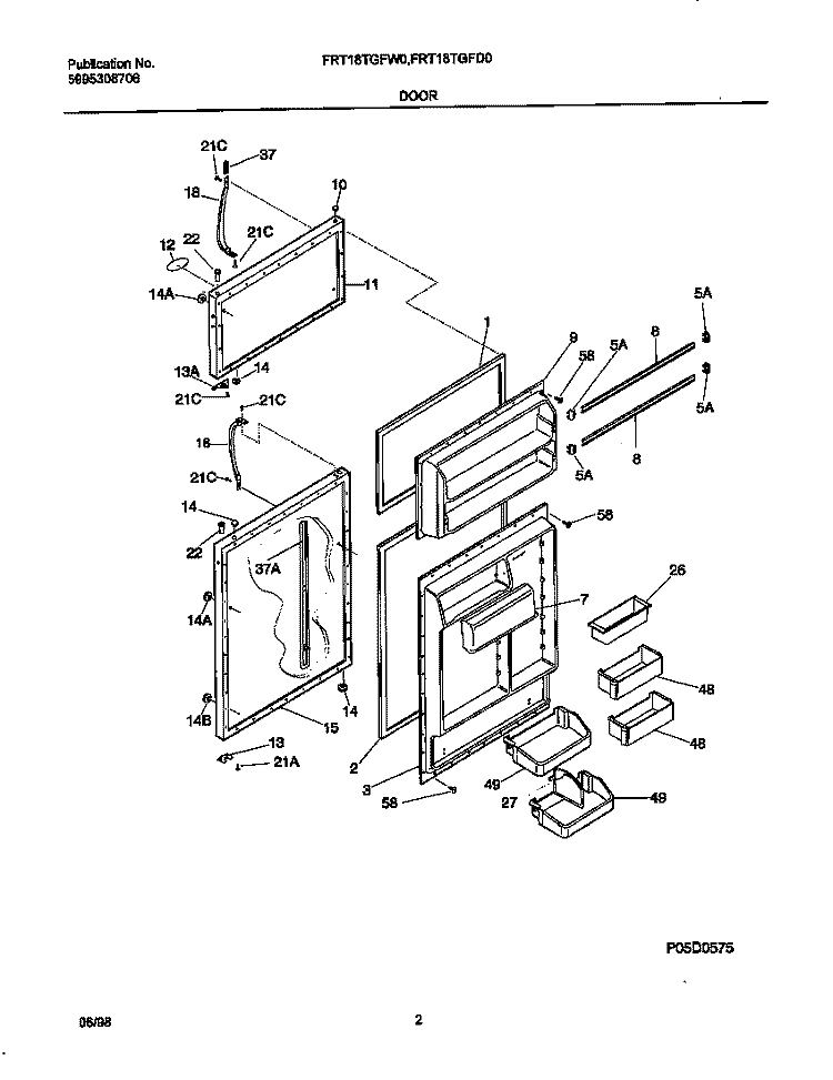 DOOR Diagram and Parts List for FRT18TGFD0  Frigidaire Refrigerator