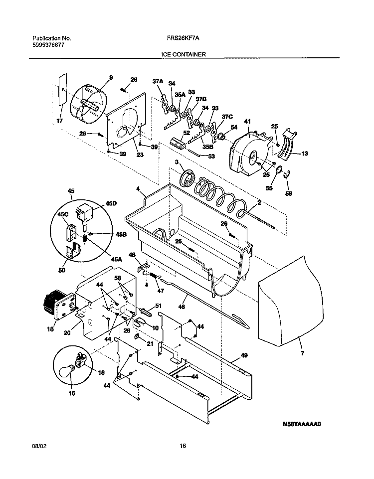ICE CONTAINER Diagram and Parts List for FRS26KF7AB5  Frigidaire Refrigerator