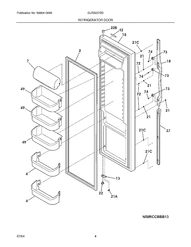 REFRIGERATOR DOOR Diagram and Parts List for GLRS237ZDB0  Frigidaire Refrigerator
