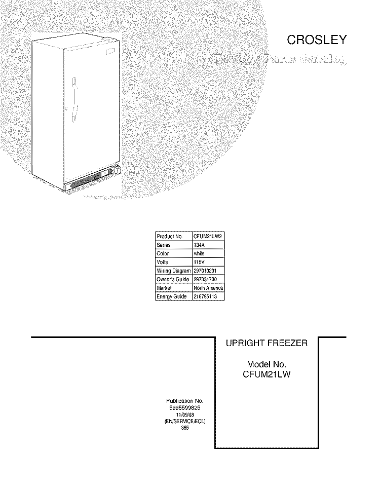 COVER Diagram and Parts List for CFUM21LW2  Crosley Freezer