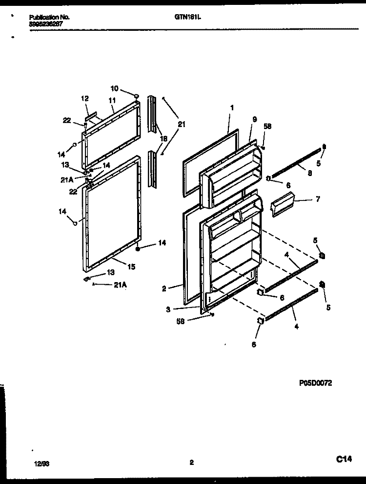 DOOR PARTS Diagram and Parts List for GTN181WL1  Frigidaire Refrigerator