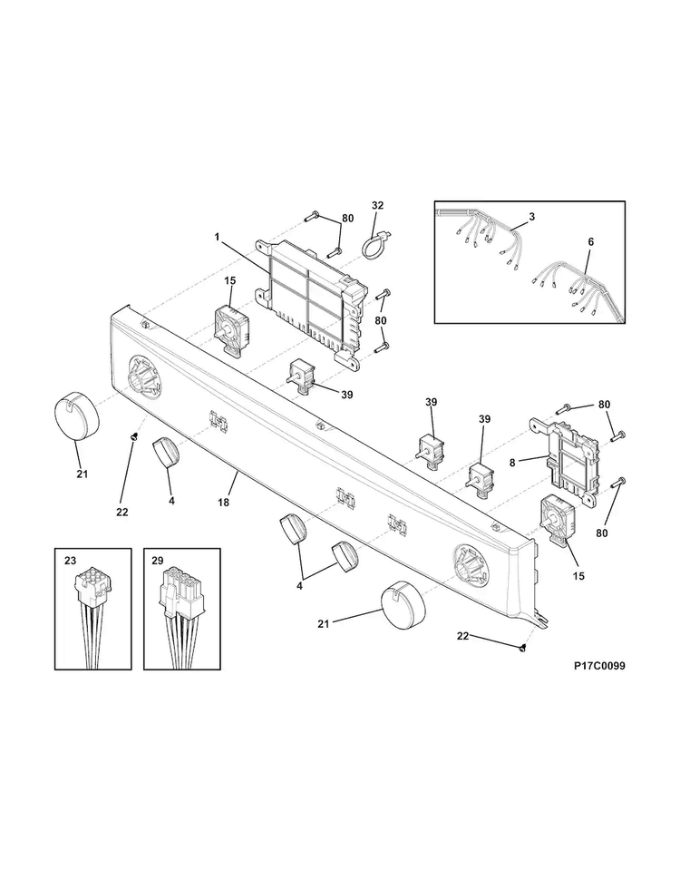 Control Panel Diagram and Parts List for FFLE39C1QW0  Frigidaire Washer Dryer Combo