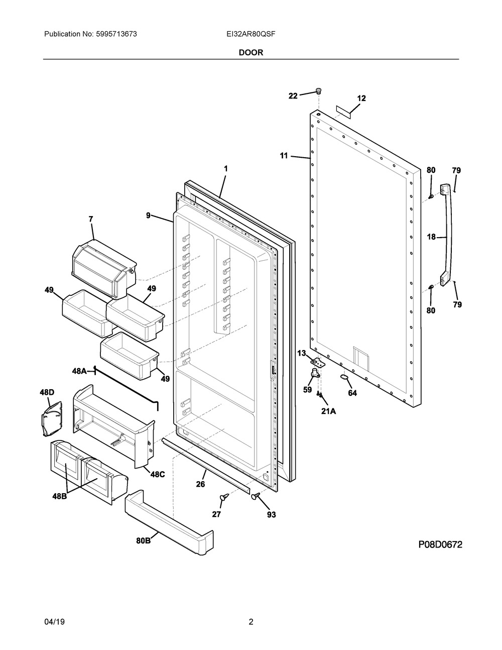 Door Diagram and Parts List for EI32AR80QSF  Frigidaire Refrigerator