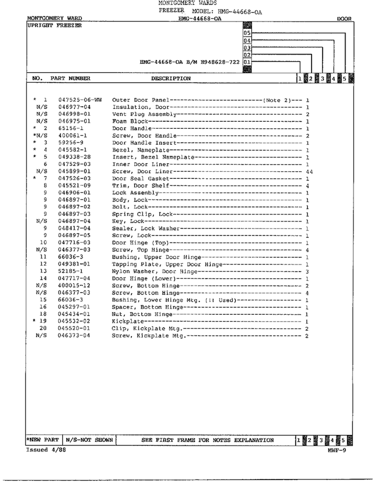 Door Page 2 Diagram and Parts List for 44668-OA  Frigidaire Freezer