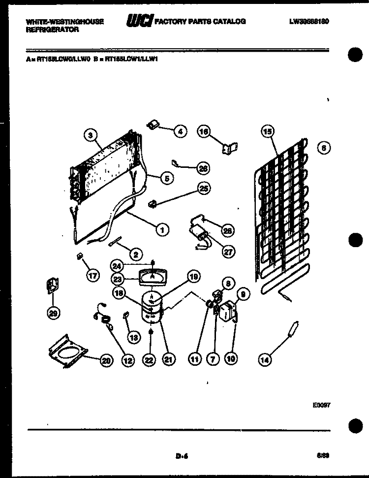 SYSTEM AND AUTOMATIC DEFROST PARTS Diagram and Parts List for RT155LLD0  Frigidaire Refrigerator