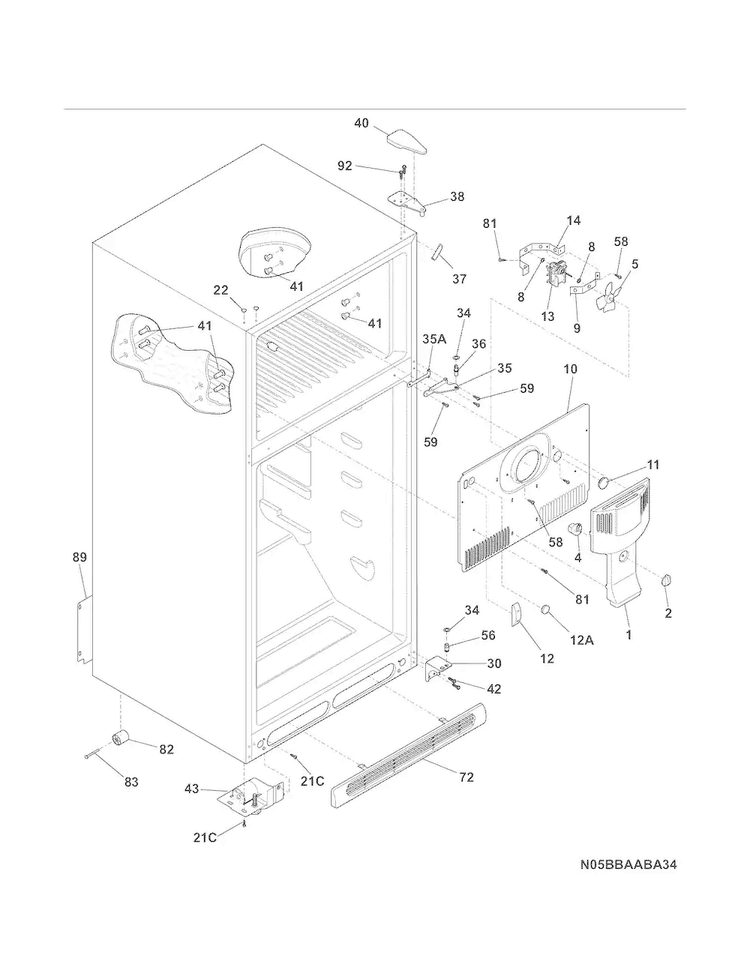 Cabinet Diagram and Parts List for 25368823012  Kenmore Refrigerator