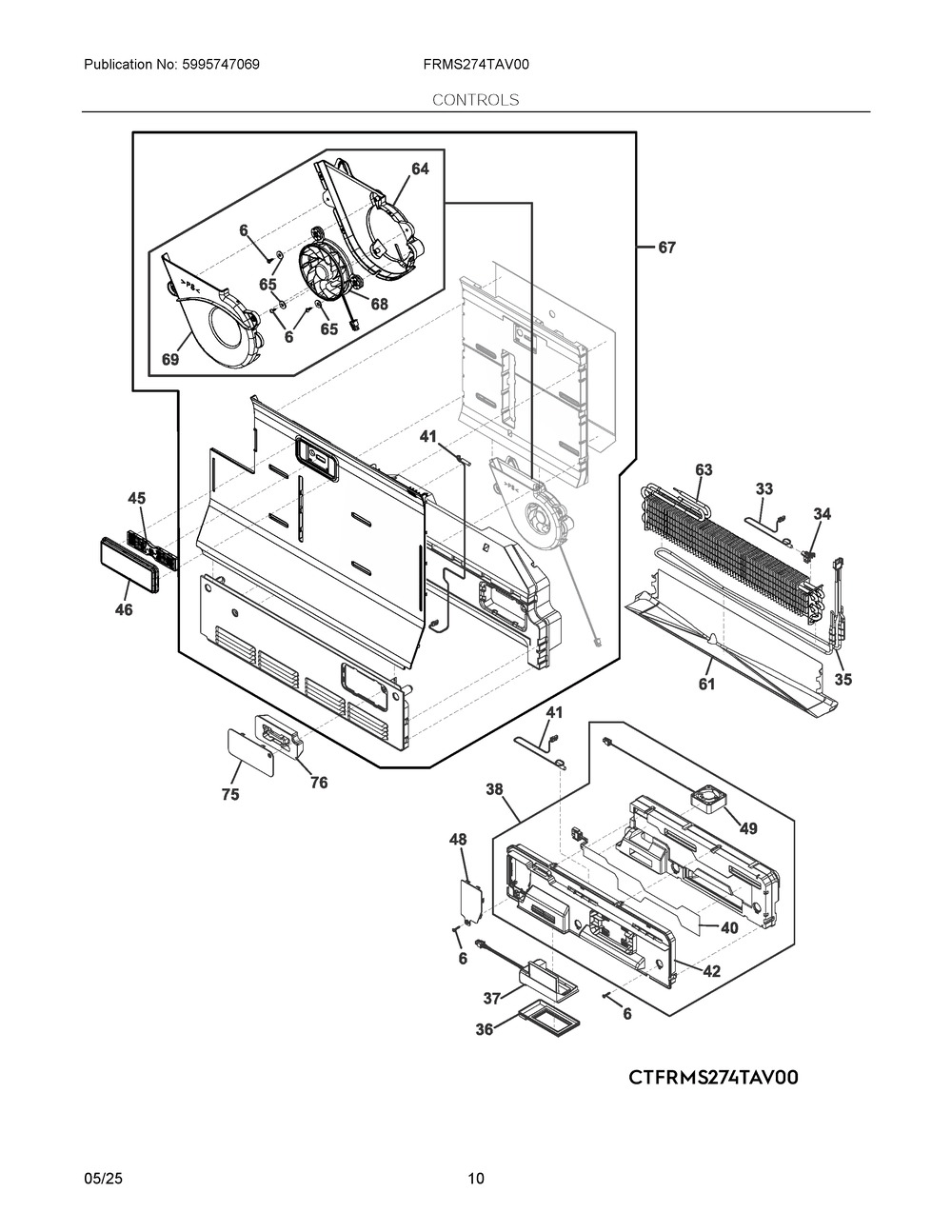Controls Diagram and Parts List for FRMS274TAV00  Frigidaire Refrigerator