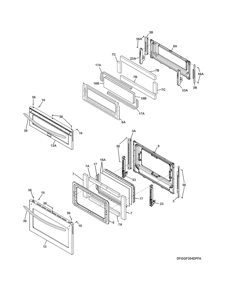 Doors Diagram and Parts List for FGGF304DPFA  Frigidaire Range