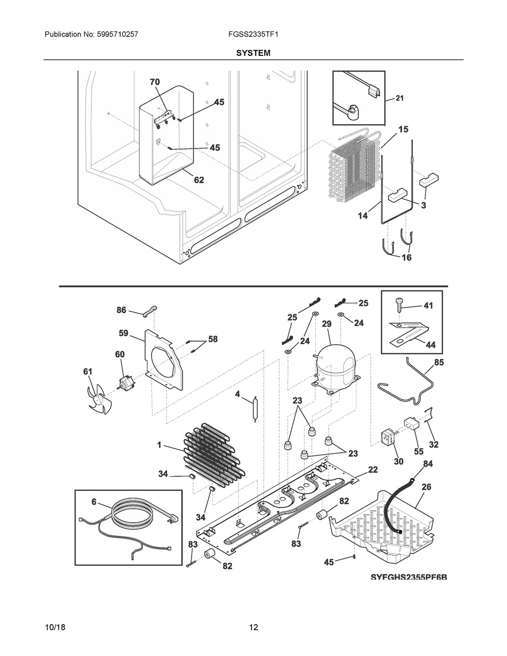 System Diagram and Parts List for FGSS2335TF1  Frigidaire Refrigerator