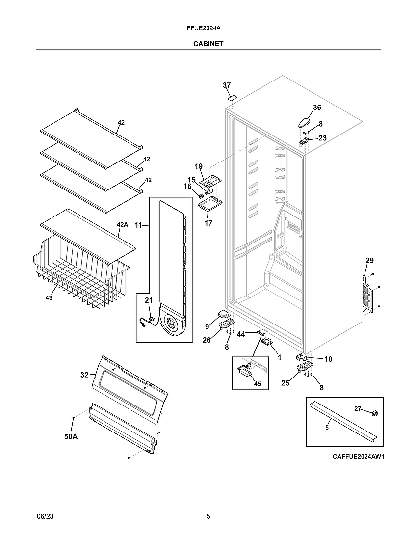 Cabinet Diagram and Parts List for FFUE2024AN5  Electrolux Freezer