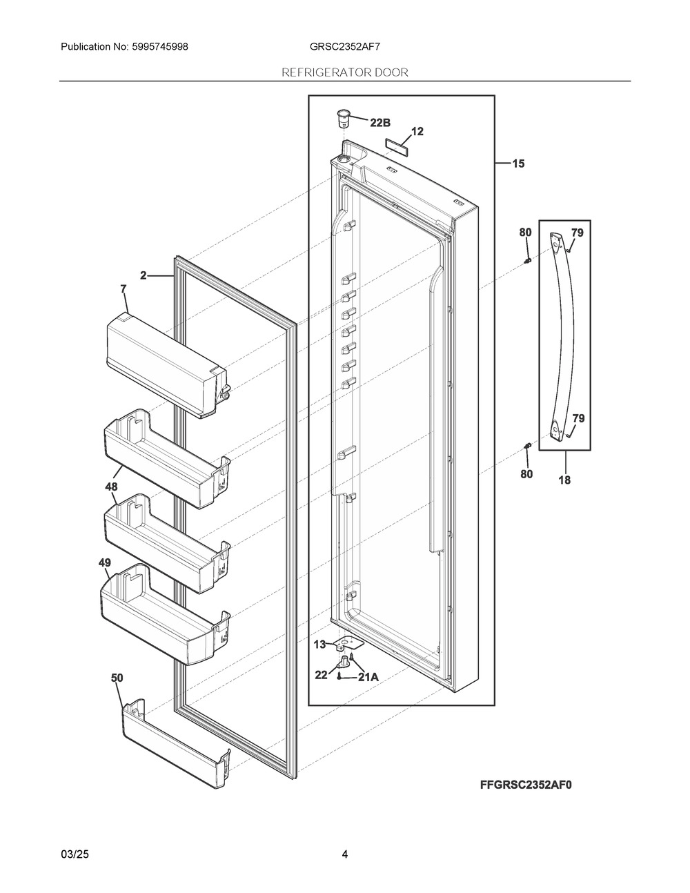 Refrigerator Door Diagram and Parts List for GRSC2352AF7  Frigidaire Refrigerator