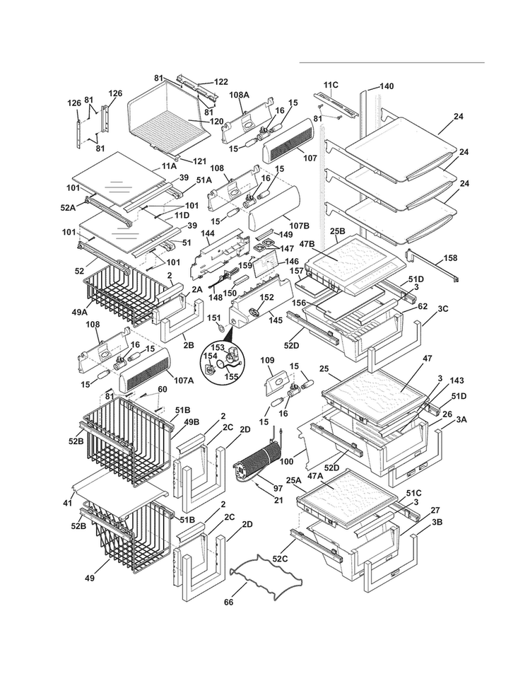 Shelves Diagram and Parts List for EW26SS70IS6  Electrolux Refrigerator