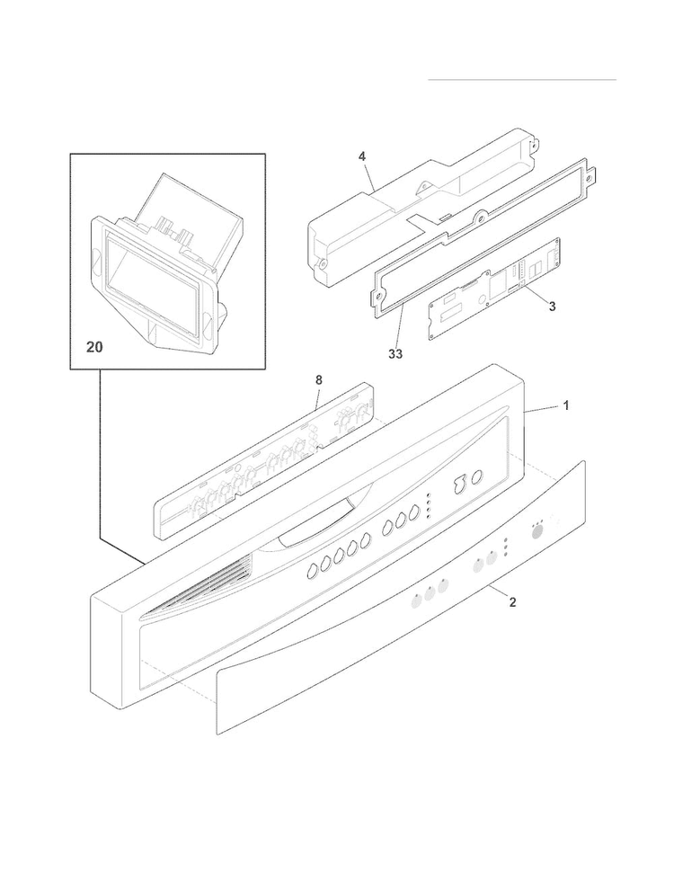 Control Panel Diagram and Parts List for FDB520RHC1B  Frigidaire Dishwasher