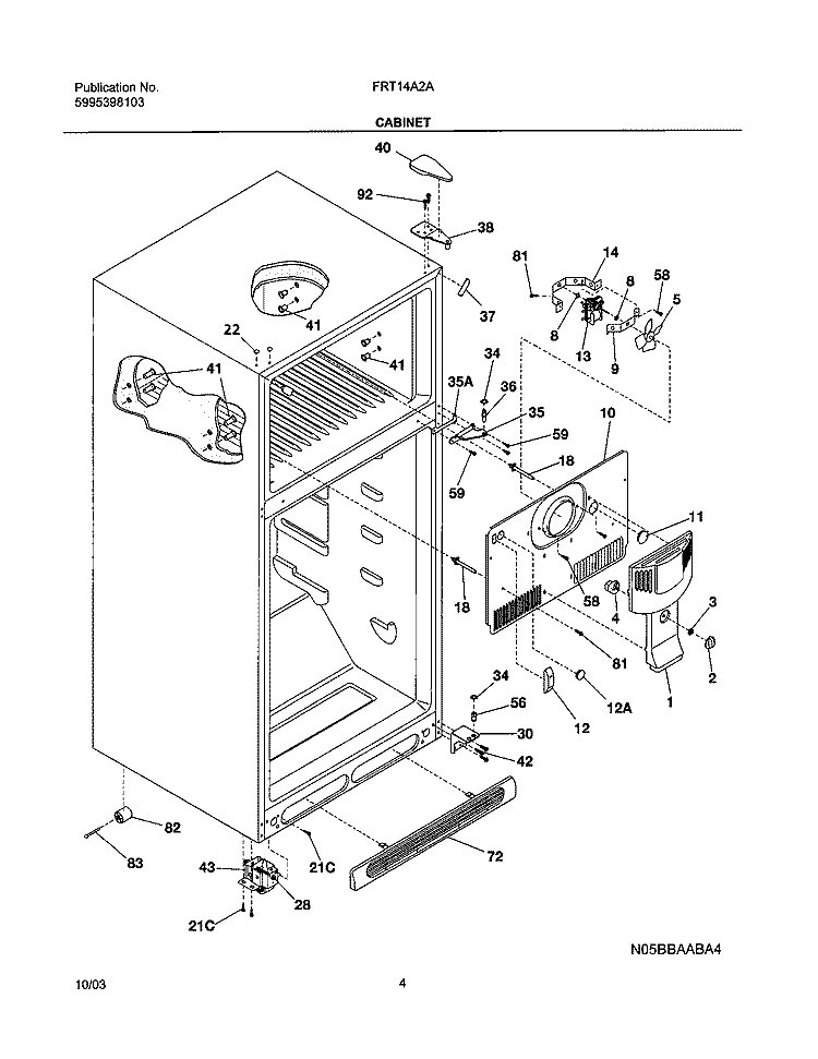 CABINET Diagram and Parts List for FRT14A2AZ3  Frigidaire Refrigerator