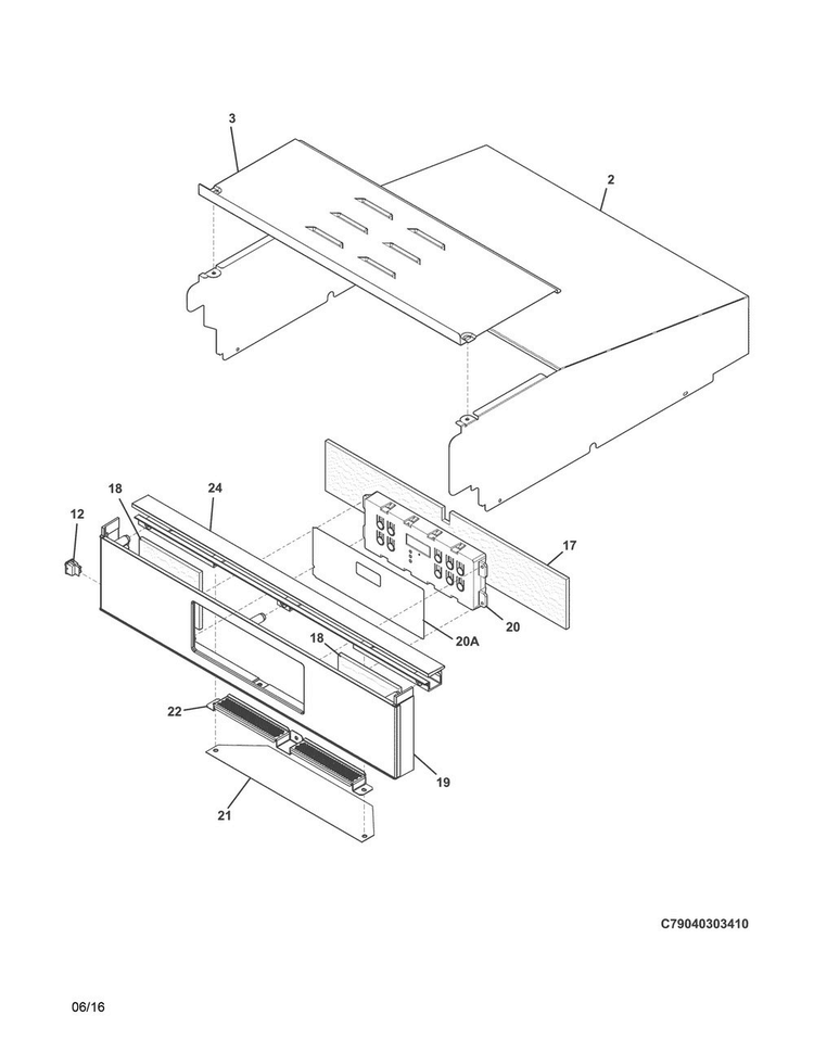 Control Panel Diagram and Parts List for FFGW2425QSA  Frigidaire Wall Oven