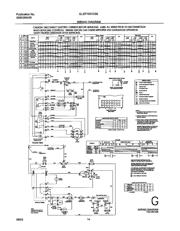WIRING DIAGRAM Diagram and Parts List for GLGT1031CS0  Frigidaire Washer Dryer Combo