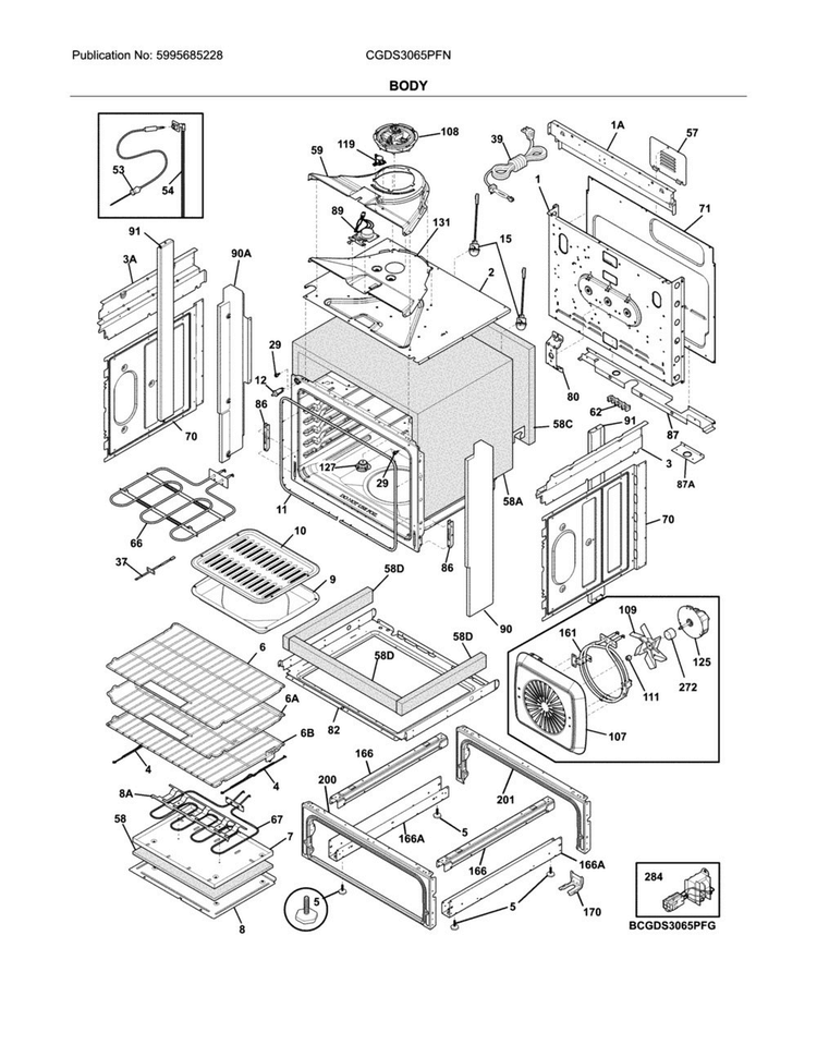 Body Diagram and Parts List for CGDS3065PFN  Frigidaire Range