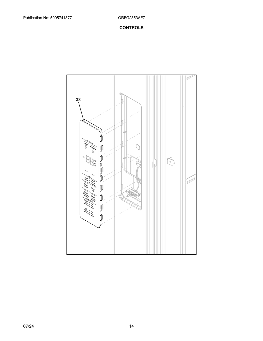 Controls Diagram and Parts List for GRFG2353AF7  Frigidaire Refrigerator