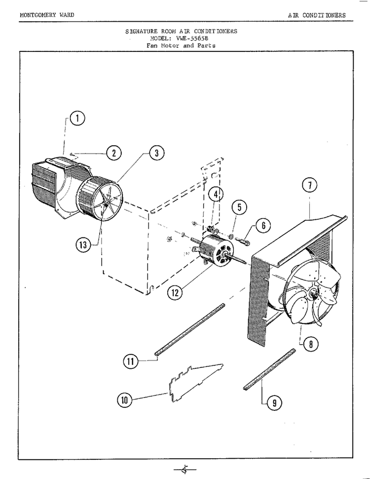 Fan Motor Diagram and Parts List for 5565B  Frigidaire Air Conditioner