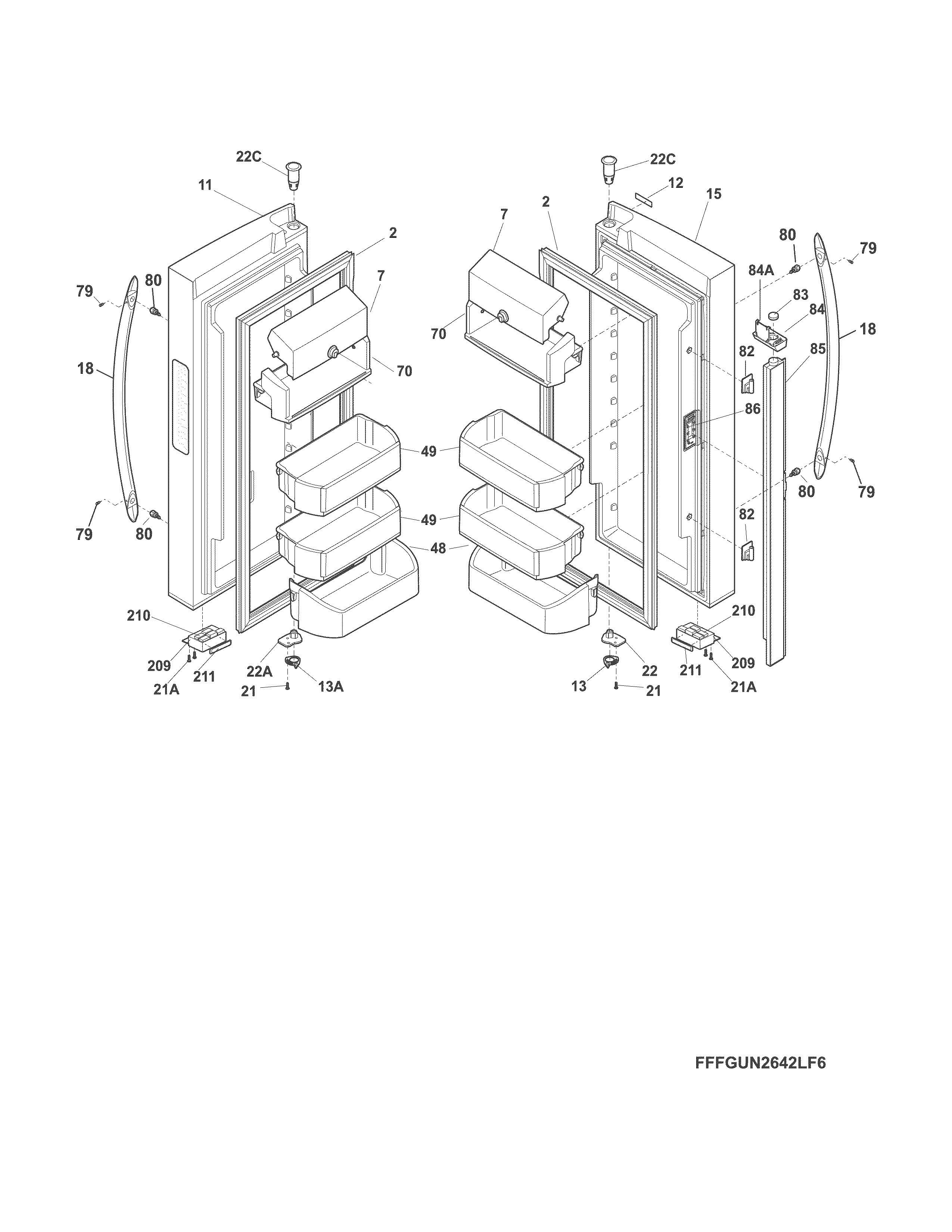 Fresh Food Door Diagram and Parts List for FGUN2642LE6  Frigidaire Refrigerator