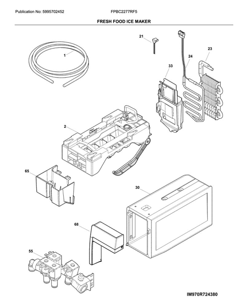 Fresh Food Ice Maker Diagram and Parts List for FPBC2277RF5  Frigidaire Refrigerator