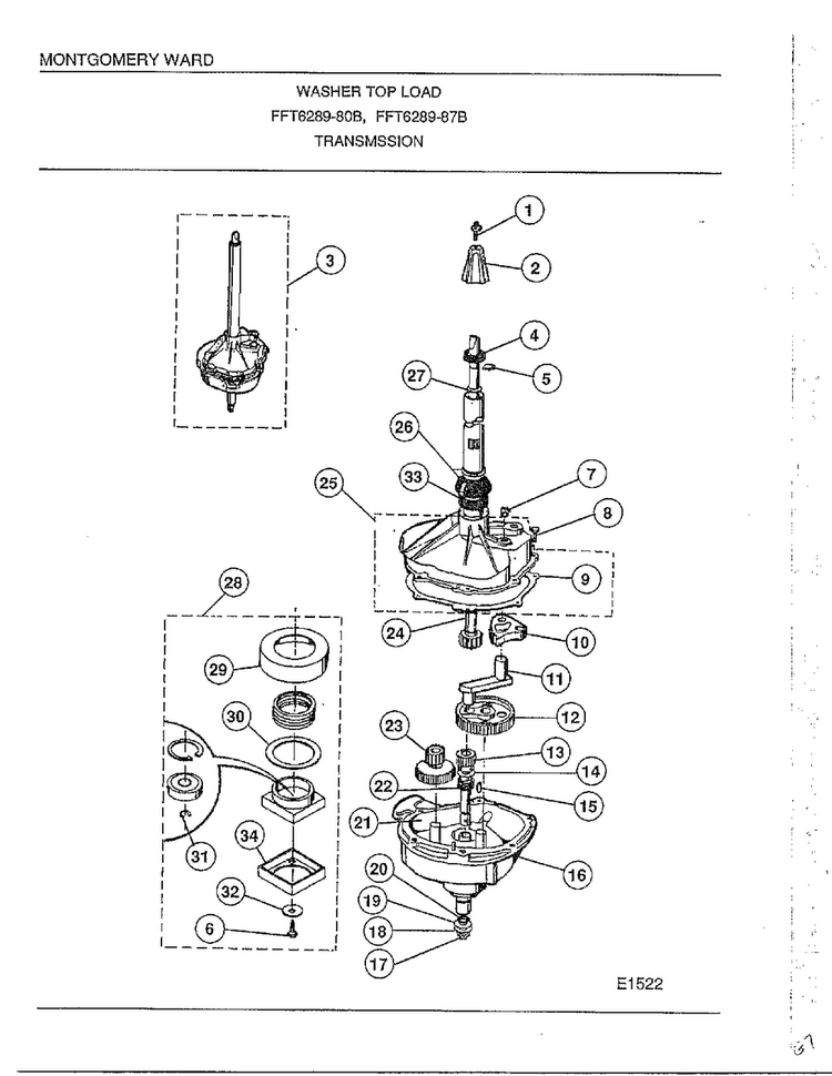 Transmission Diagram and Parts List for 6289-80B  Frigidaire Washer