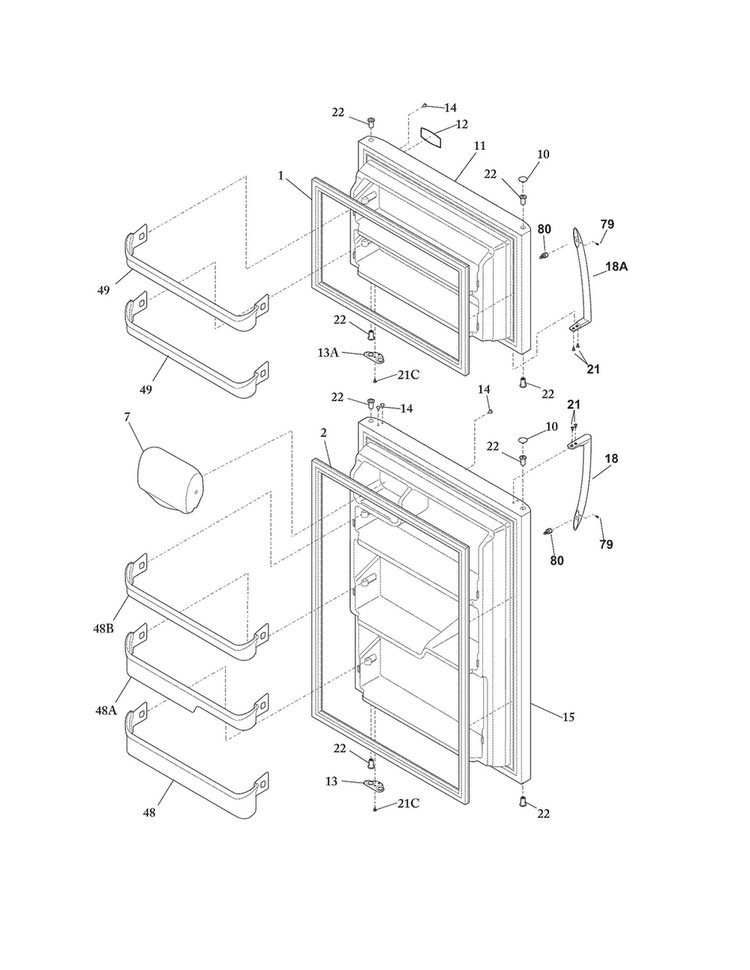 Doors Diagram and Parts List for FFHT2126PS2  Frigidaire Refrigerator