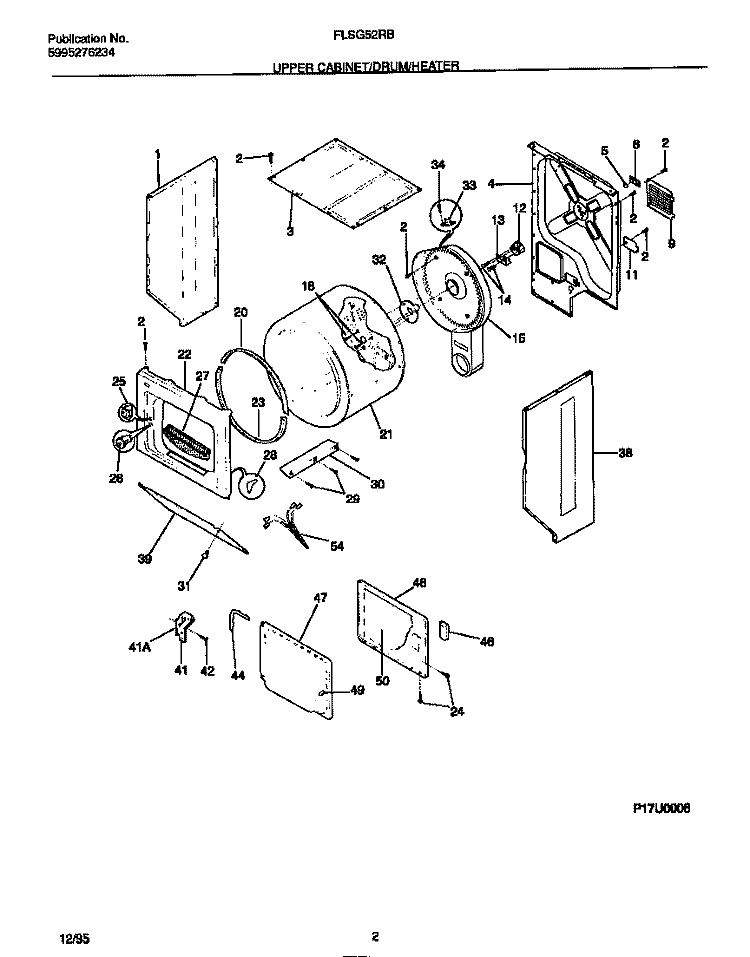 UPPER CABINET / DRUM / HEATER Diagram and Parts List for FLXG52RBT1  Frigidaire Washer Dryer Combo