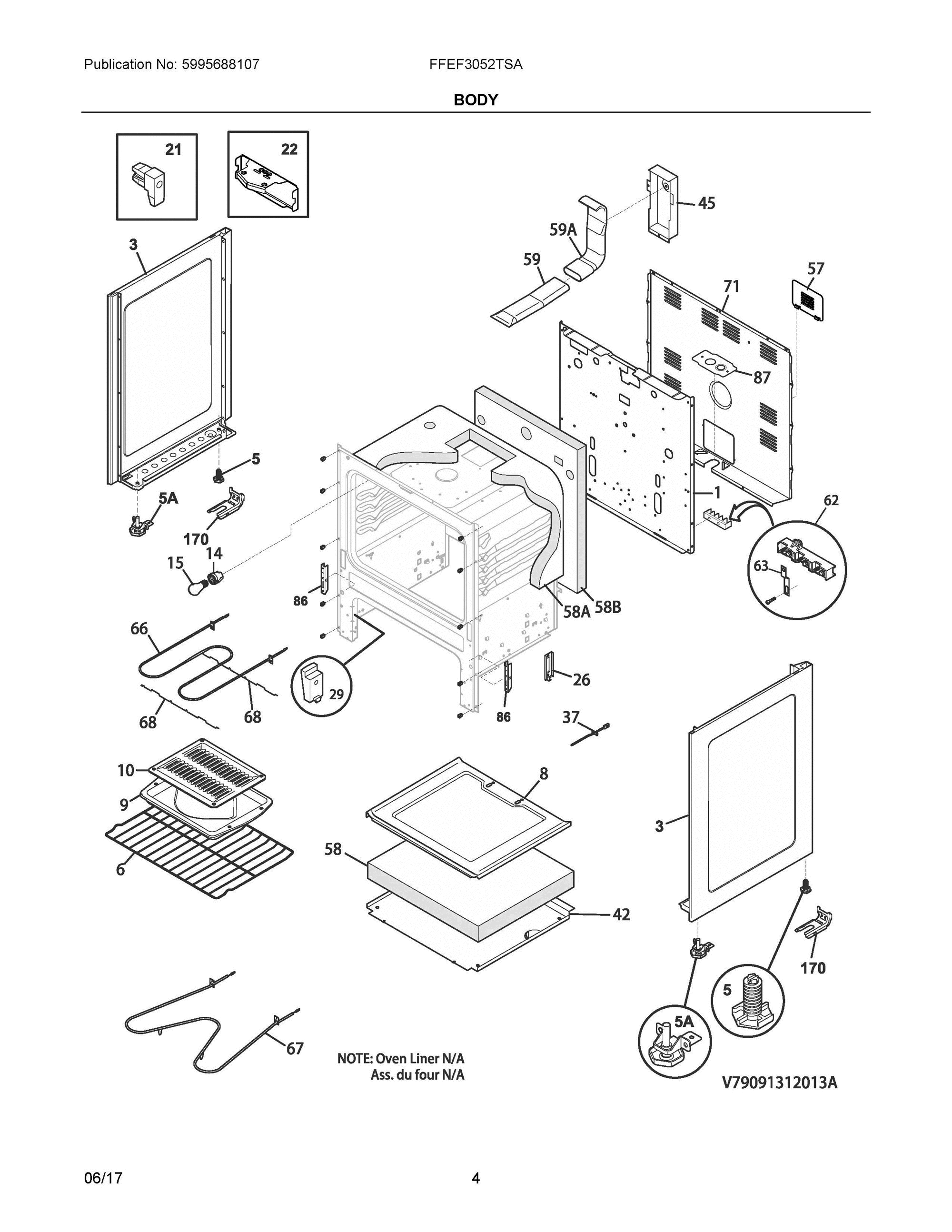 03 - BODY Diagram and Parts List for FFEF3052TSA  Frigidaire Range