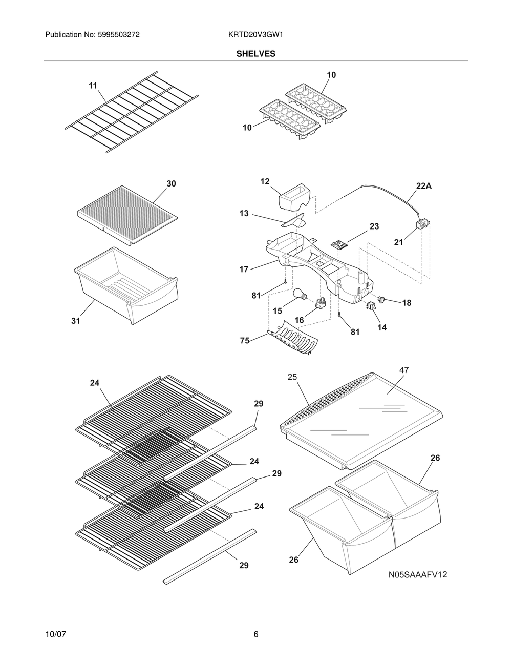 Shelves Diagram and Parts List for KRTD20V3GW1  Frigidaire Refrigerator