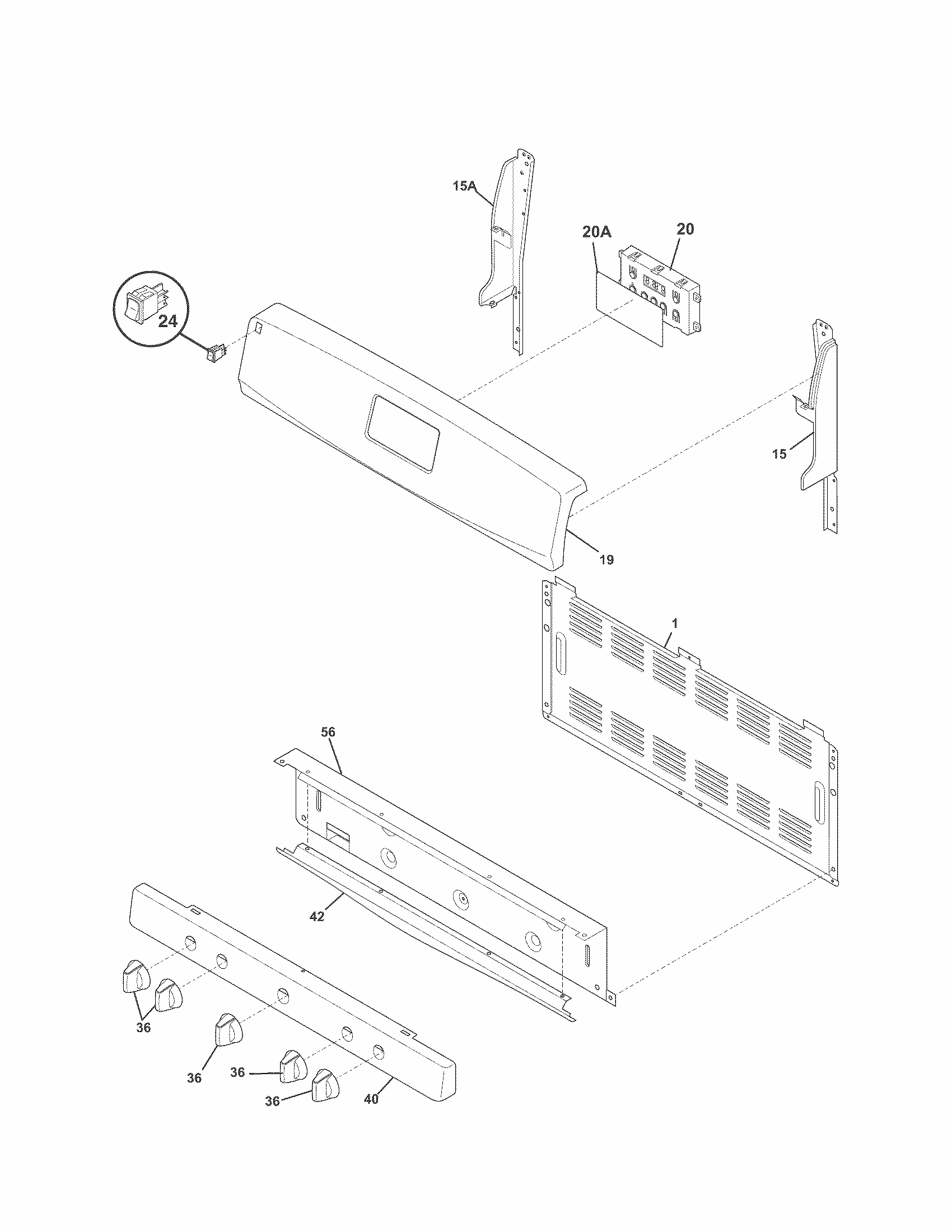 Backguard Diagram and Parts List for 79070613210  Kenmore Range