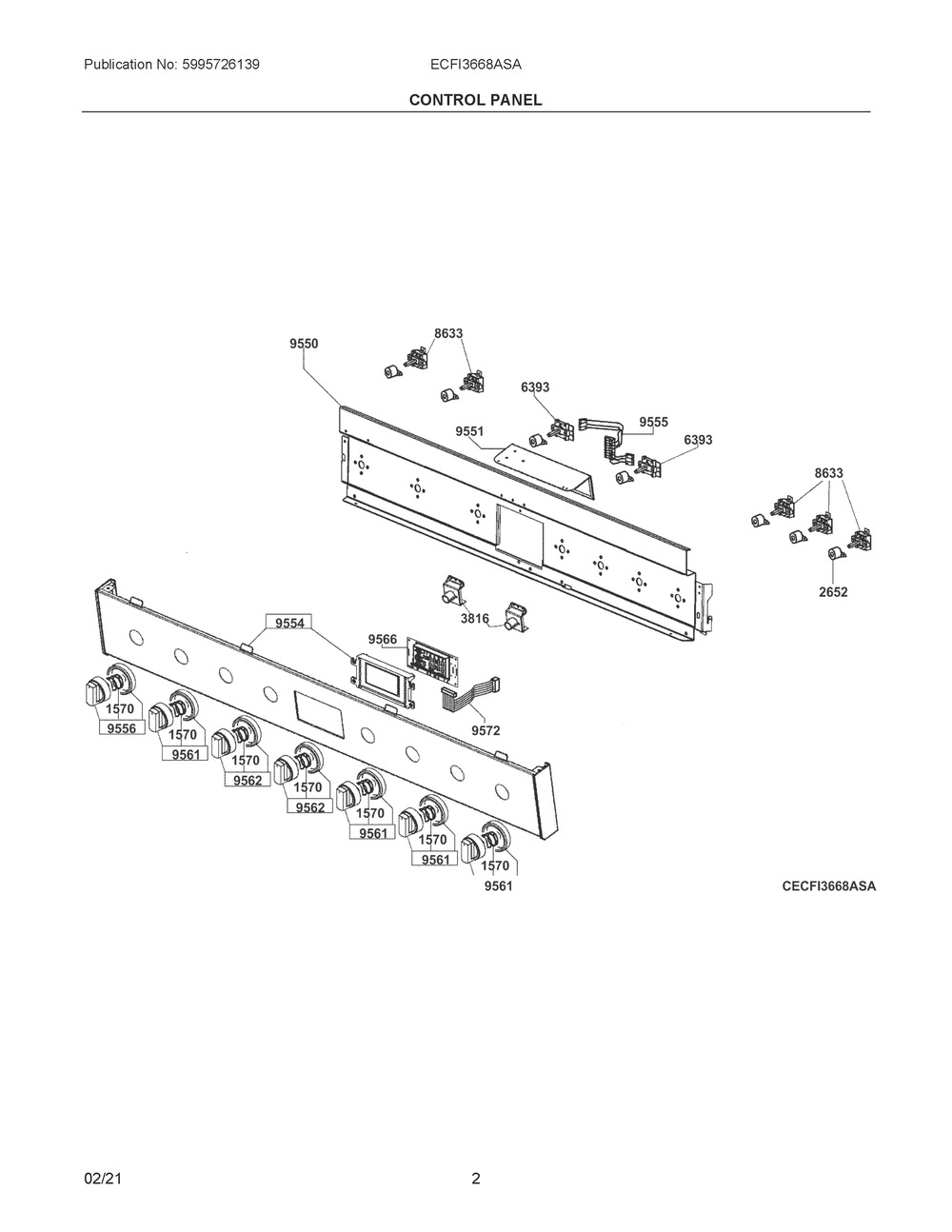Control Panel Diagram and Parts List for ECFI3668ASA  Frigidaire Range